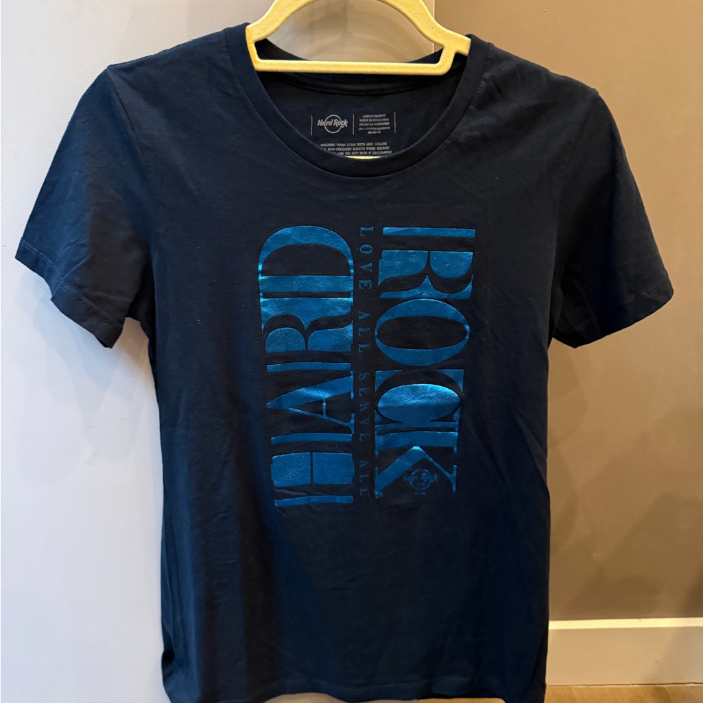 Hard Rock Cafe Navy Tshirt With Metallic Blue Logo